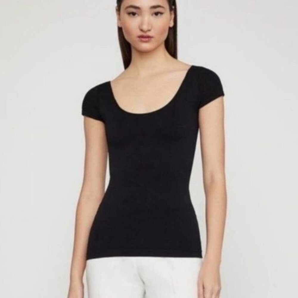 BCBGMAXAZRIA Black Fitted Scoop Neck Ballet Top Size XS/S "Penny" Seamless Top